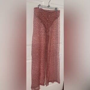 Sheer & Sexy Sequin Rose Pink flare Pants Size Large